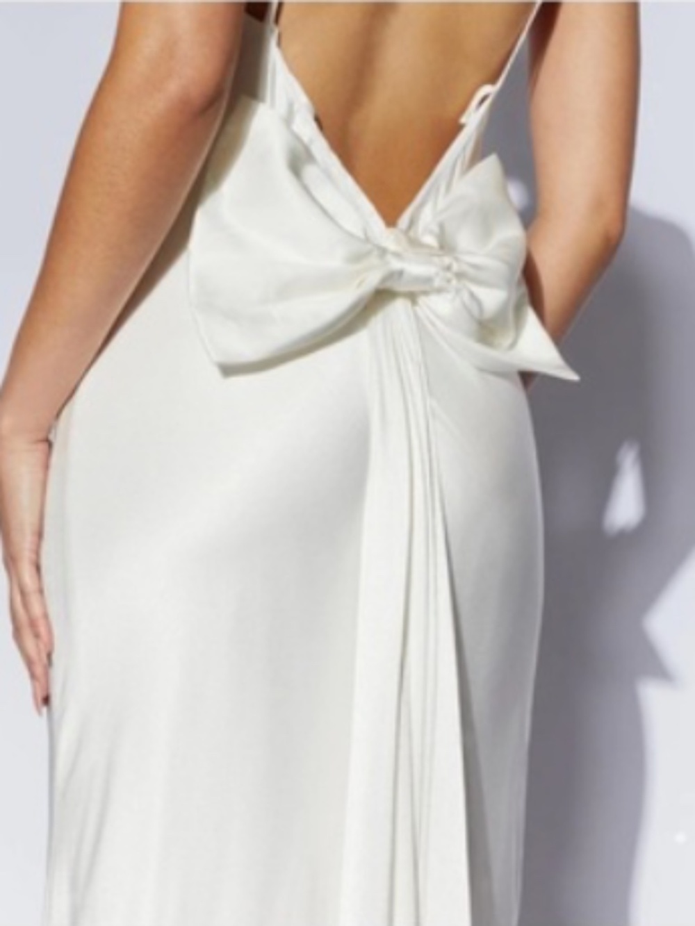 Saints and Secrets NWT White Satin Halter Maxi Dress Open Back Bow Bridal Small